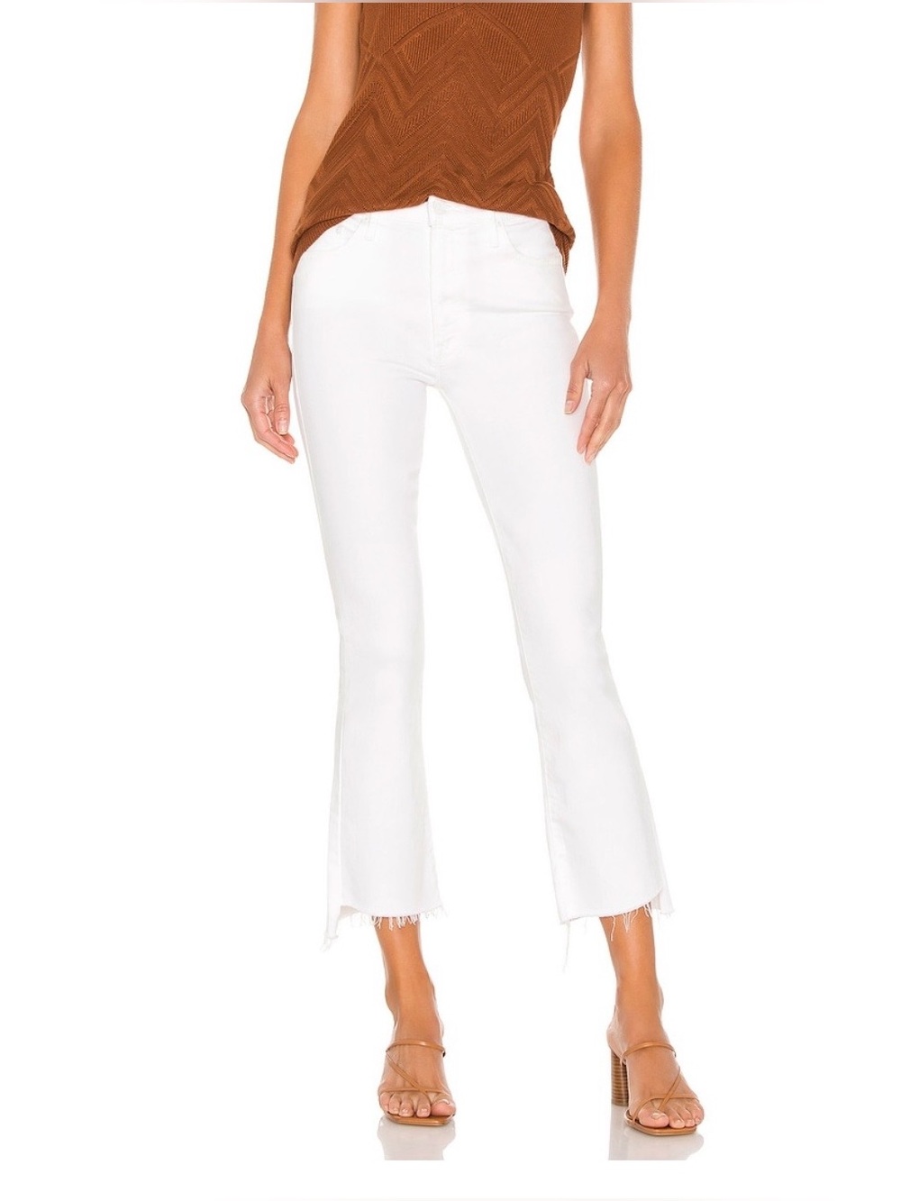 MOTHER Insider Crop Step Fray Jean in white